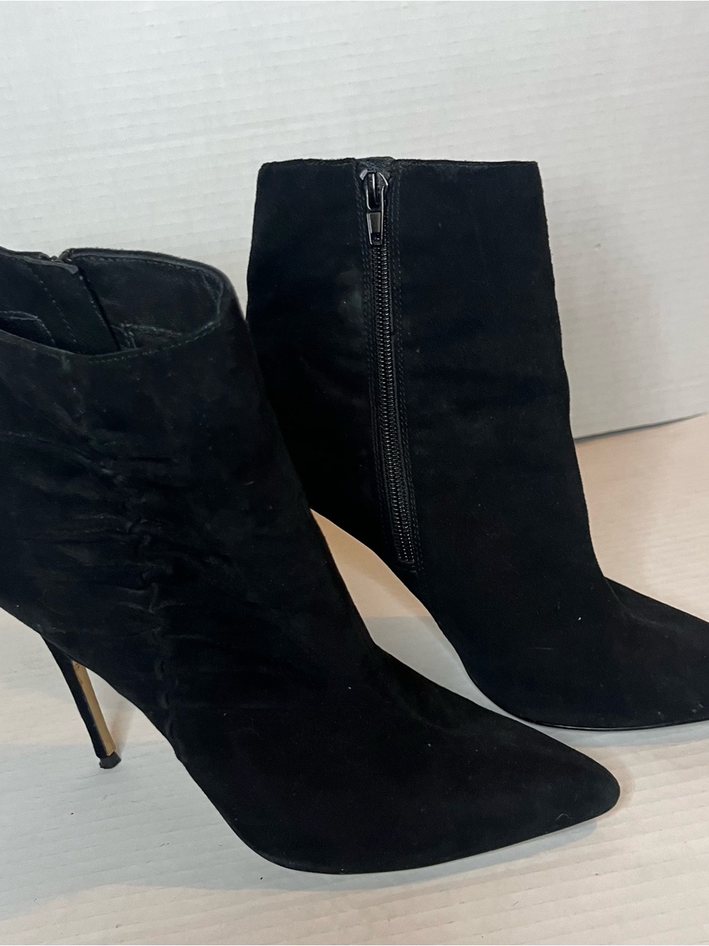 Something Navy -Black Suede Pointed-Toe Ankle Booties upper leather MSRP $149